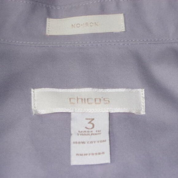 Chico's No Iron 3 XL Lavender Effortless 3/4 Slv Cotton Hidden Button Excellent - Picture 2 of 11